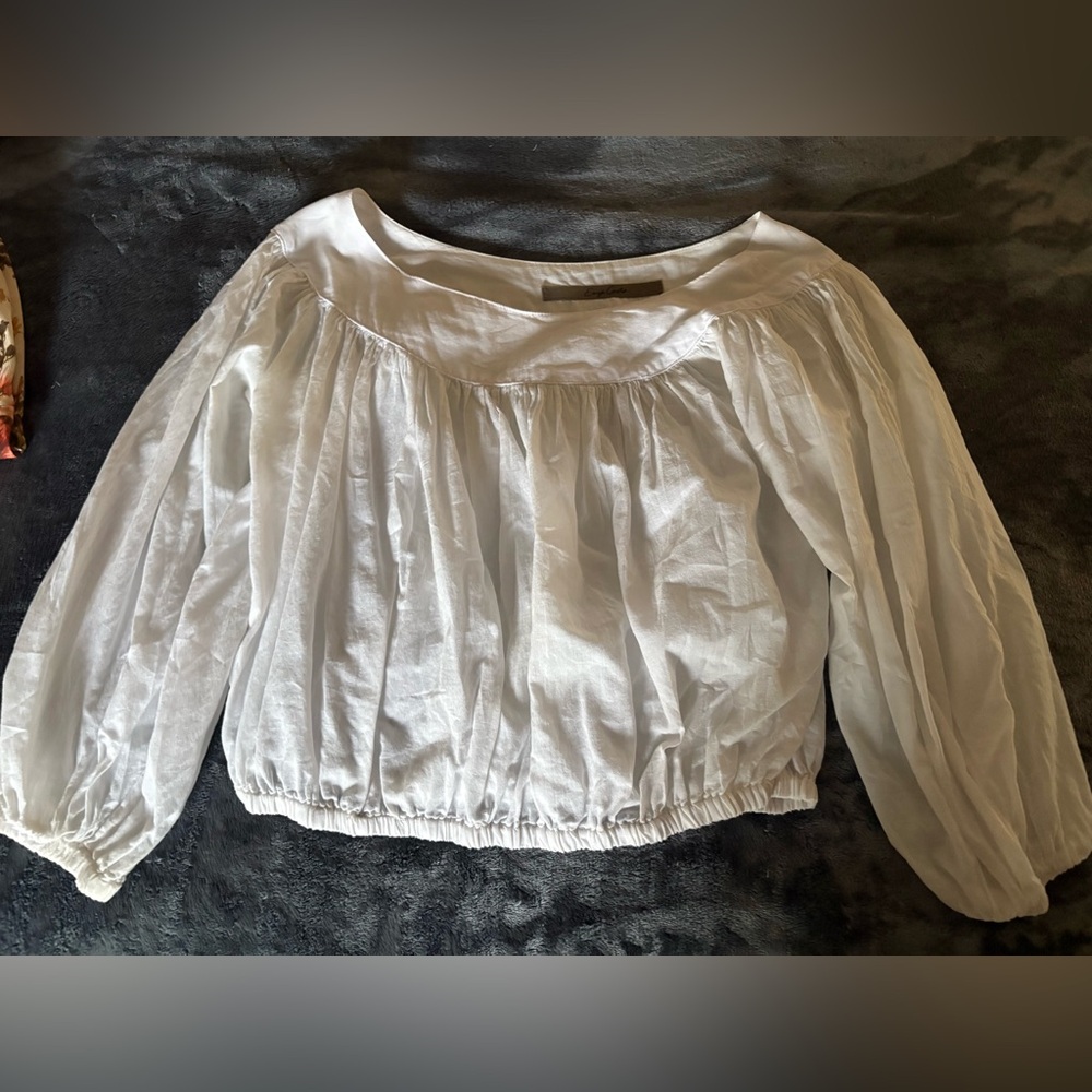Enza Costa Cream Smocked Blouse with 3/4 Sleeves